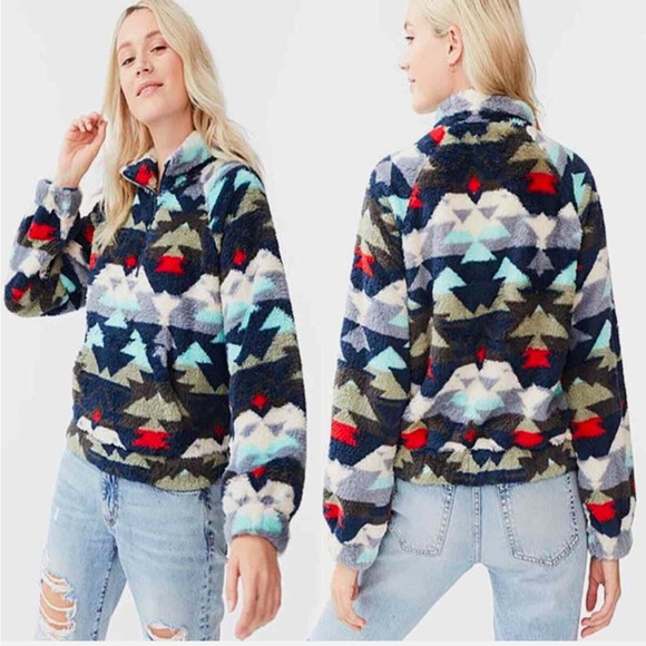 Aeropostale AERO Printed Sherpa Fleece Half-Zip Crop Pullover Womens large - Picture 1 of 7